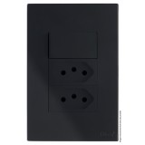 Conjunto Interruptor simples + Tomada Dupla 20A 4x2 - RECTA Preto Black Satin Fosco